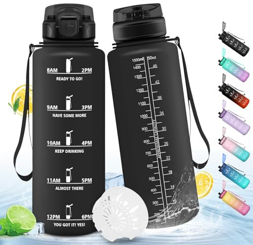 HoneyHolly Borraccia 1,5 Litri, Sportiva Prova di Perdite, Borraccia Motivazionale, Bottiglia Sportiva Tempo, con Filtro, Bottiglia Palestra per Fitness, Ciclismo, Scuola, Ufficio
