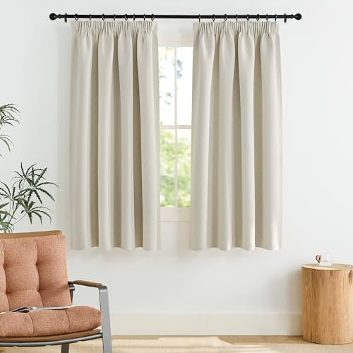 PONY DANCE Tende Oscuranti per Interni Tende Termiche Isolanti Curtains per Cucina Finestra con Fettuccia Metodi di Sospensione Multipli 2 Pezzi L140 x A145 cm, Beige Chiaro