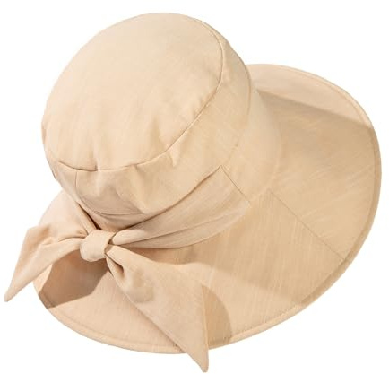 Comhats solhatt dam med brett brätte UPF 50 UV solskydd, vikbar, sommar strandhatt, bomull/linne, 69045#Khaki, M