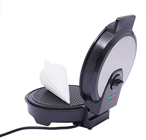 Gofrera automática con forma de cono de galleta | 1200 W de potencia para hacer waffles crujientes y salados | superficies de acero inoxidable, revestimiento antiadherente