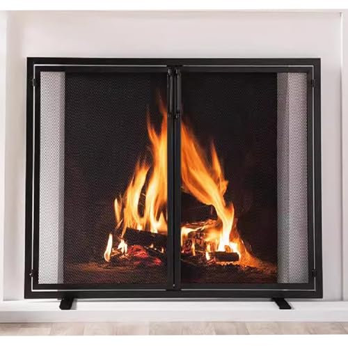 Parafuoco resistente con 2 porte, copertura in rete per griglie, braciere, caminetto aperto, sicurezza per camini domestici