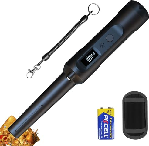 Metal Detector Pinpointer for Adults & Kids, IP68 Fully Waterproof Handheld Pin Pointer Wand 360°Detection with LCD Screen, 3 Modes (Buzzer, Vibration,Sound) for Treasure Hunting (Black)