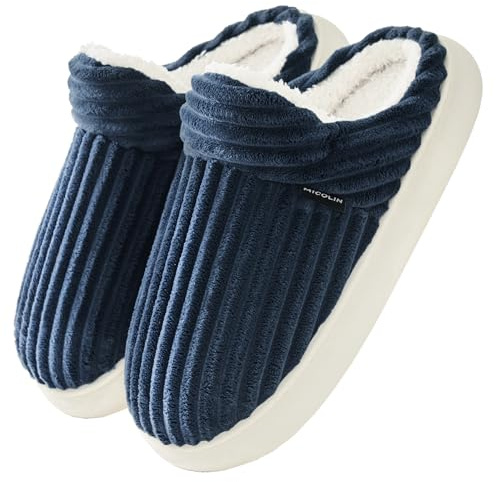 Donpapa Chaussons Femme Homme Pantoufles Hiver Chaud Mousses Pelucheuses Confortables Antidérapantes à Mémoire Intérieur/extérieur Bleu 270