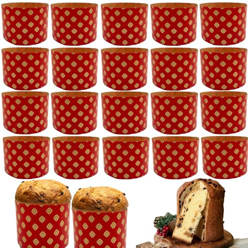 DHER 20 st panettonformar bakformar för panettoner, hög temperaturbeständig, panettone papperstårta för julbröd (röd, 135 x 95 mm)