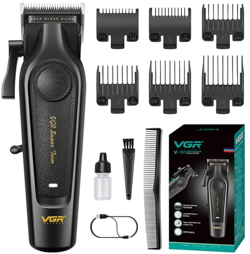 VGR 197 Tondeuse Cheveux Hommes Professionnelle avec Levier de Réglage, Tondeuse Cheveux Pro Sans Fil avec Lames en Céramique, Livrée avec 6 Peignes De Guidage, Chargement USB et Voyant LED