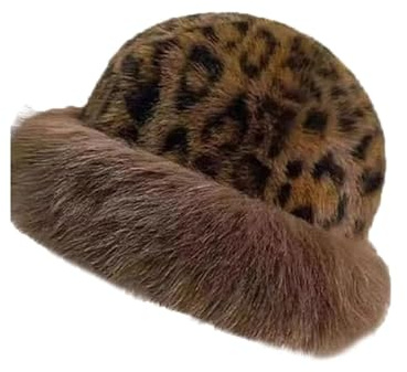 fdsmall Winter Faux Fur Hat for Women Thick Cossack Hat Plush Faux Fur Winter Cap Womens Fluffy Fisherman Cap for Snowboard Ladies Women Girls (UK, Alpha, One Size, Leopard)