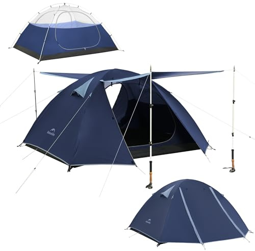 Naturehike Bleik - Tienda de campaña Ultraligera para 3 Personas, con 2 baldas para Camping, Senderismo y Ciclismo (Azul/3 Personas)