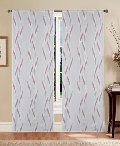 Home Tresor - Coppia Tende a Vetro Tendine per Interni Finestre, Portefinestre, Cucina, Cameretta, Soggiorno Mod. MADRID Jacquard Semitrasparente - 45x240 cm, Bordeaux
