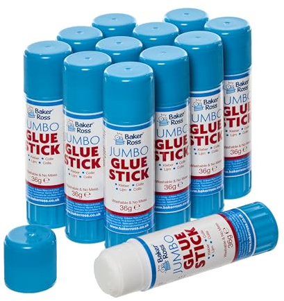 Baker Ross EV706 Jumbo limstift 36 g – 12-pack, tvättbara och lättanvända limstift för hantverk