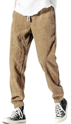 Generico Kirakuco Pantaloni Giapponesi Uomo Larghi Pantalonis di Velluto A Coste Lunghi Taglio Dritto Modello Pantalone con Vita Elasticizzata e Cordino Baggy Elasticizzati Casual Streetwear Kaki M
