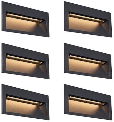 Qazqa led Modern Outdoor recessed wall Light, Built in wall Light for Garden - 109047 - Black, incl. 2.7W lightsource, Integrated led, 16cm, IP65, Rectangle