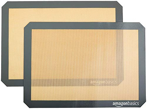 Amazon Basics Rettangolare Tappetini da forno in silicone, confezione da 2, Beige/Grigio, 29.5cm x 42.0cm