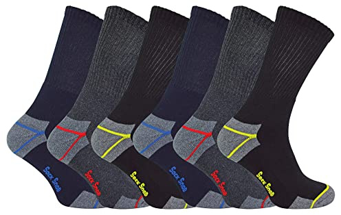 Mens Ultimate Heavy Duty Cushioned Cotton Work Socks for Steel Toe Boots Big Foot 11-14 uk (11-14 uk, 6 Pairs)