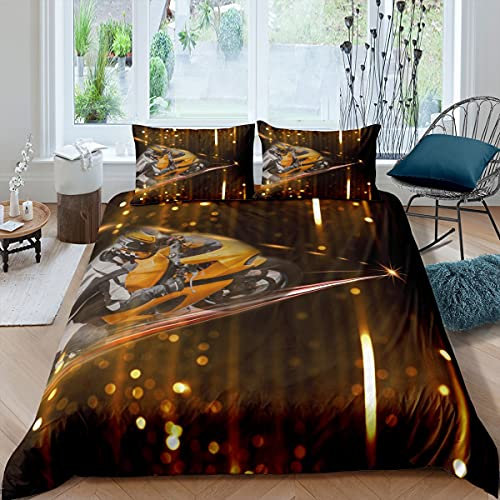 Juego de ropa de cama para motociclistas, deportes extremos para niños, adolescentes, hombres, diseño de motocicleta, ropa de cama y lino, 3 piezas, tamaño King