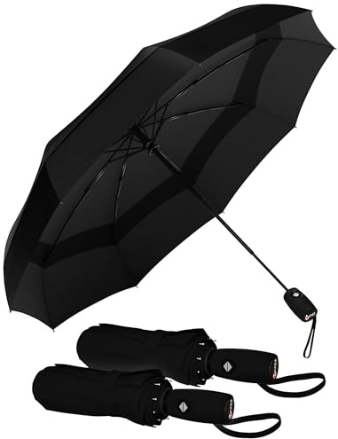 Repel Umbrella Parapluie Pliant Résistant au Vent - Ouverture Automatique Facile - Parapluie Compact et Durable, Armature en Fibre de Verre Solide, Dôme Imperméable (lot de 2)