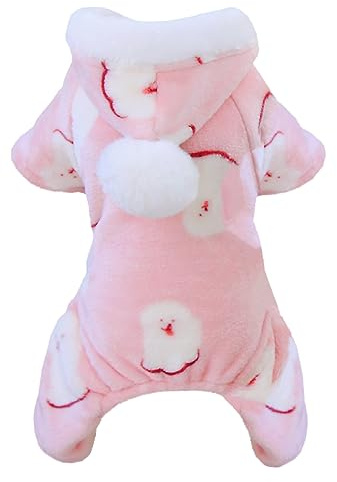 Izefia Ropa de Suéter para Perros Sudadera Cálida de Lana 4 Patas Mono Pijamas con Gorra de Bola de Nieve Suéter para Perro Pequeño Gato Mediano