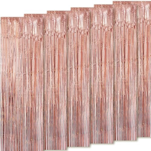 6 Tende Metalliche Rosegold, Orpelli Rosaoro e Festoni Lamina Frangia Rose Gold per Sfondo Fotografico e Decorazioni Festa Compleanno
