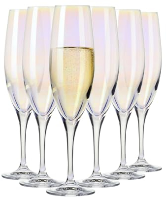 Krosno - Venezia Rainbow Champagnergläser 6 x 200ml | Proseccogläser | Hochzeitsgeschenk | Kristallglas | bleifreies Glas | kratzfest | Geschenkidee