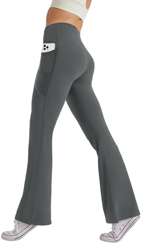 Glacspyg Dambyxor med fickor, yogabyxor, fritid, joggingbyxor, hög midja, sportbyxor, elastiska breda bootcut, jazzbyxor