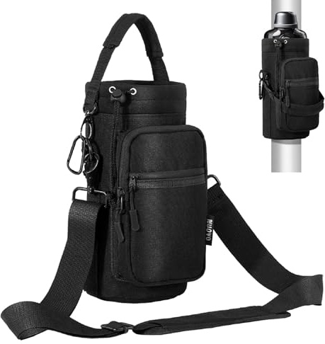 Nuovoware Magnetic Gym Bag Water Bottle Carrier Holder with Adjustable Shoulder Strap, 1000ml Magnets Magnetic Gym Bag Bottle Pouch Sling, 2 Pocket Sling Neoprene Organizer Sleeve, Black