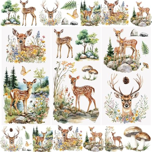 WANDIC 3 Pcs Rub on Transfer Stickers Little Deer Pattern Decals Animals Rub on Stickers for DIY Scrapbooking Photo Albums Furnitures
