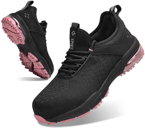 SPIEZ Safety Shoes for Women UK Lightweight Comfortable, Black Pink, UK5