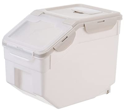 HAPINARY Conteneur de Stockage Alimentaire pour Animaux Boîte Hermétique Durable avec Roulettes pour Nourriture Sec Croquettes Litière ou Riz Petits Animaux Beige