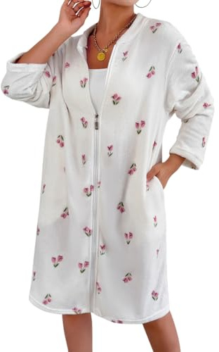 ORANDESIGNE Vestaglia Donna Invernale Pile Vestaglia Corta Accappatoio Morbida Leggero Vestaglia da Camera con Cerniera C Bianco L