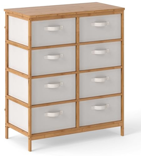 COSTWAY Cajonera de Tela, Cómoda 8 Cajones, Torre de Almacenamiento de Tela de Bambú con Cajas de Tela Removibles, Armario con Cajones, Organizador de Almacenaje para Sala de Estar y Pasillo, Beige