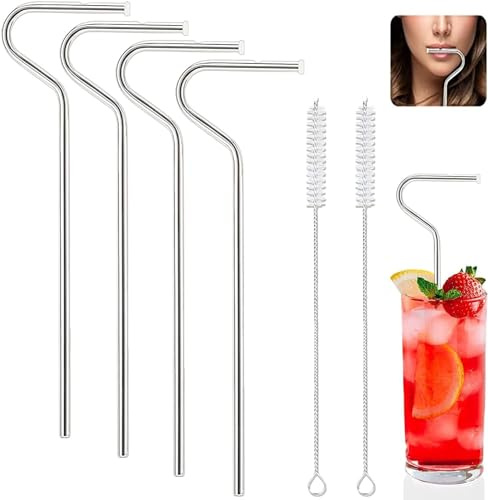 4 pezzi di Canna in Acciaio Riutilizzabile con 2 Spazzolini Anti-rigoriso Design a Flauto Ingresso Labiale Alto Riduce le Rughe della Bocca Facile da Pulire Alternativa Ecologica alle Cane Plastica