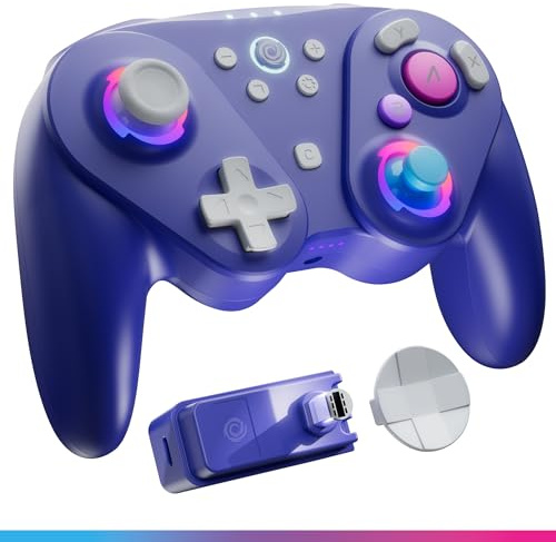 Oniverse Kabelloser Controller für Switch/Switch 2/Gamecube/PC/Mobil, 13 Stunden Akkulaufzeit, Hall-Effekt-Joysticks und Trigger, Gyroskop, Makrotasten, Turbo-Modus, 4 LED-Modi – Foenix (Violett)