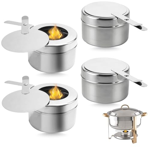 SoeUyd 4 stycken brännpastabehållare, brännpasta för varmhållningsbehållare, fondue-brännare, alkoholbrännare i rostfritt stål för att hålla och bränna alkohol, lämplig för grillning, buffétillbehör
