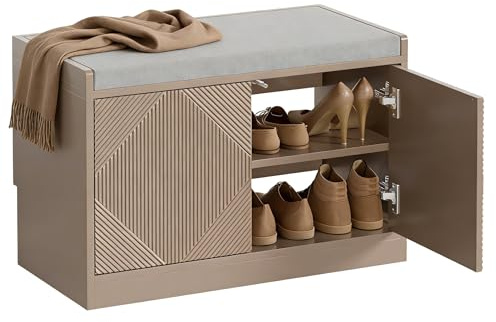 UEV Banc à Chaussures 2 Portes, Banc d'entrée, 70 x 37 x 46,5 cm, Cachemire