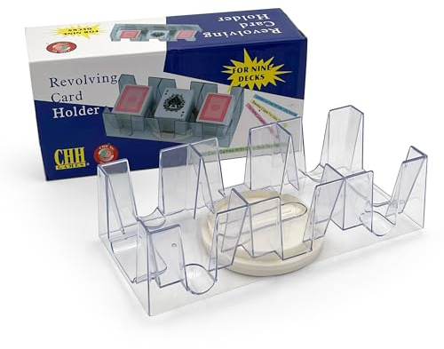 CHH 9 Deck Plastic Revolving Playing Card Tray with 3 Slots – Clear – Easy Access and Great Game Accessory