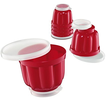 Küchenprofi Puddingförmchen , 6-er Set , Spülmaschinenfester Kunststoff , Rote Puddingformen zum Stürzen mit Deckel , Geeignet für Pudding, Götterspeise und Panacotta