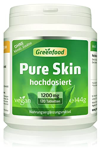 Pure Skin, hochdosiert, 1200mg - 120 Tabletten, vegan. Mit Vitamin B2, B12, Biotin - für gesunde Haut (und Haare). Mit hoher Bioverfügbarkeit. OHNE künstliche Zusätze - laborgeprüft. Von Greenfood.