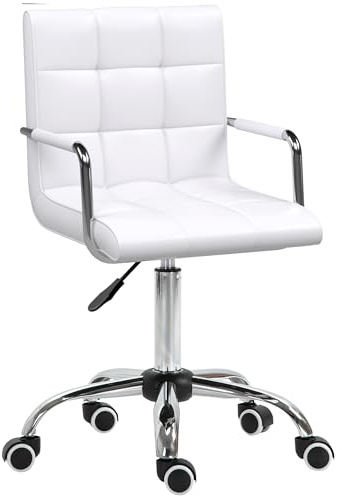 HOMCOM Homeoffice Stuhl Schreibtischstuhl aus Kunstleder höhenverstellbar Drehstuhl Schminkstuhl Bürostuhl bis 120 kg belastbar, für Arbeitszimmer, Schlafzimmer Weiß
