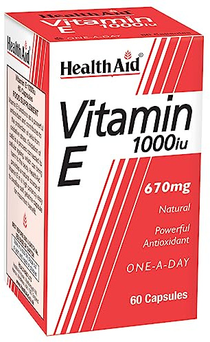 HealthAid Vitamin E 1000iu – Natural Vitamin E Supplement – High Strength Antioxidant Vitamin for Skin, Immune System & Cell Protection Support – 60 Softgel Capsules