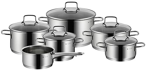 WMF Astoria Topfset Induktion 6-teilig, Kochtopf Set mit Glasdeckel, Cromargan Edelstahl poliert, Induktions Töpfe Set unbeschichtet