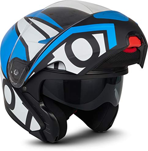 Moto Helmets® F19 „Runner Blue“ · Motorrad-Helm · Klapp-Helm Modular-Helm Flip-up Integral-Helm Motorrad-Helm Roller-Helm Sport · ECE 22.05 Sonnenvisier Schnellverschluss Tasche XS (53-54cm)