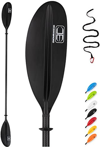 OCEANBROAD Carbon Fiber Kayak Paddle 90.5in/230cm for Adults Kayaking Boating Canoeing Oar with Paddle Leash 1 Paddle, Black