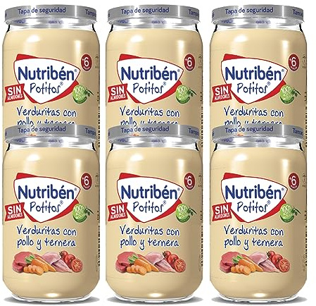 Nutribén Potitos | Tarrito de Verduras con Pollo y Ternera | Para Bebés a partir de 6 Meses | Sin Almidones | Sin Azúcares Añadidos | Sin Gluten, Huevo, Leche | Pack de 6 Unidades | 1410 g
