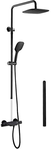 PHASAT Duschsystem Schwarz Thermostat Duscharmatur Duschset Regendusche mit 3 Funktion Handbrause und Überkopfbrause SB05D