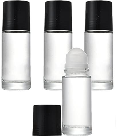 Wresty 4 Pack of 50ml Glass Roll On Bottles - Travel Deodorant Containers - DIY Rollerball Bottles for Perfume, Sunscreen, Moisturizer, Cosmetics