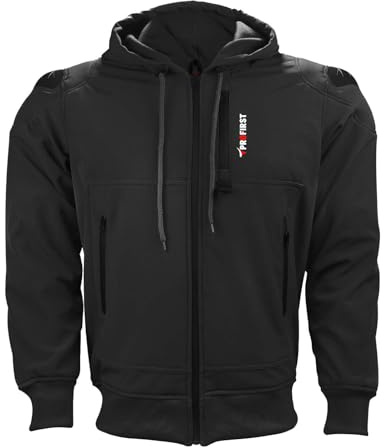 PROFIRST Motorbike Protective Hoodie Motorcycle Fully Armoured Jacket Soft Shell construction with CE Removable Protectors and Inner Lining (UK, Alpha, M, Regular, Regular, Black)