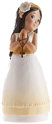 dekora - Decorative Figure for First Communion - Girl with Rosary - Made of Resin - Cake Topper - 16 cm Tall - Original and Detailed Design - Food Contact Safe