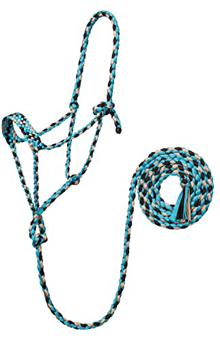 Weaver Leather Braided Rope Halter with 10' Lead,Turquoise/Brown/Tan