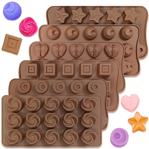 6 pièces Moules à Chocolat en Silicone, CNYMANY Bonbons Moule Gelée Moule Antiadhésif Casseroles de cuisine Bacs à glaçons pour la fête Festival - 6 Formes