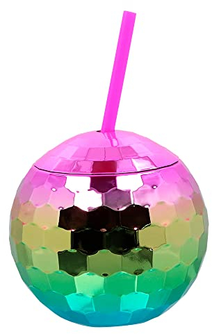 Boland - Discoball Vaso 550 ml con pajita, vaso de fiesta para fiestas o fiestas en el jardín, vaso de fiesta con pajita, vaso de plástico, servicio de fiesta