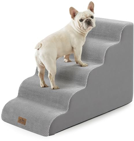 COZY KISS Dog Stairs for Small Dogs, Curved Pet Step with Leakproof Cover, High Density Foam Cat Ramp for Bed or Sofa, Lightweight, Durable, Comfort (Grey, 5 Step (15.7x33x22.6 inch), 5)